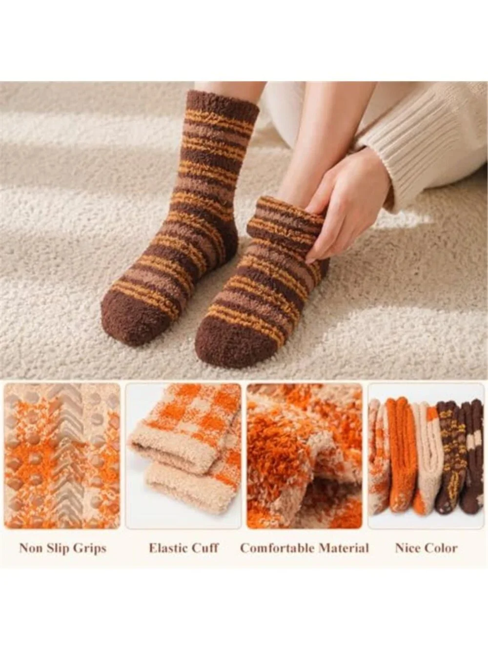 Fuzzy Socks with Grips for Women, Fall Cozy Fluffy Slipper Socks